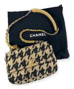Chanel 19 Jumbo, Beige and Black Houndstooth Tweed, Preowned in