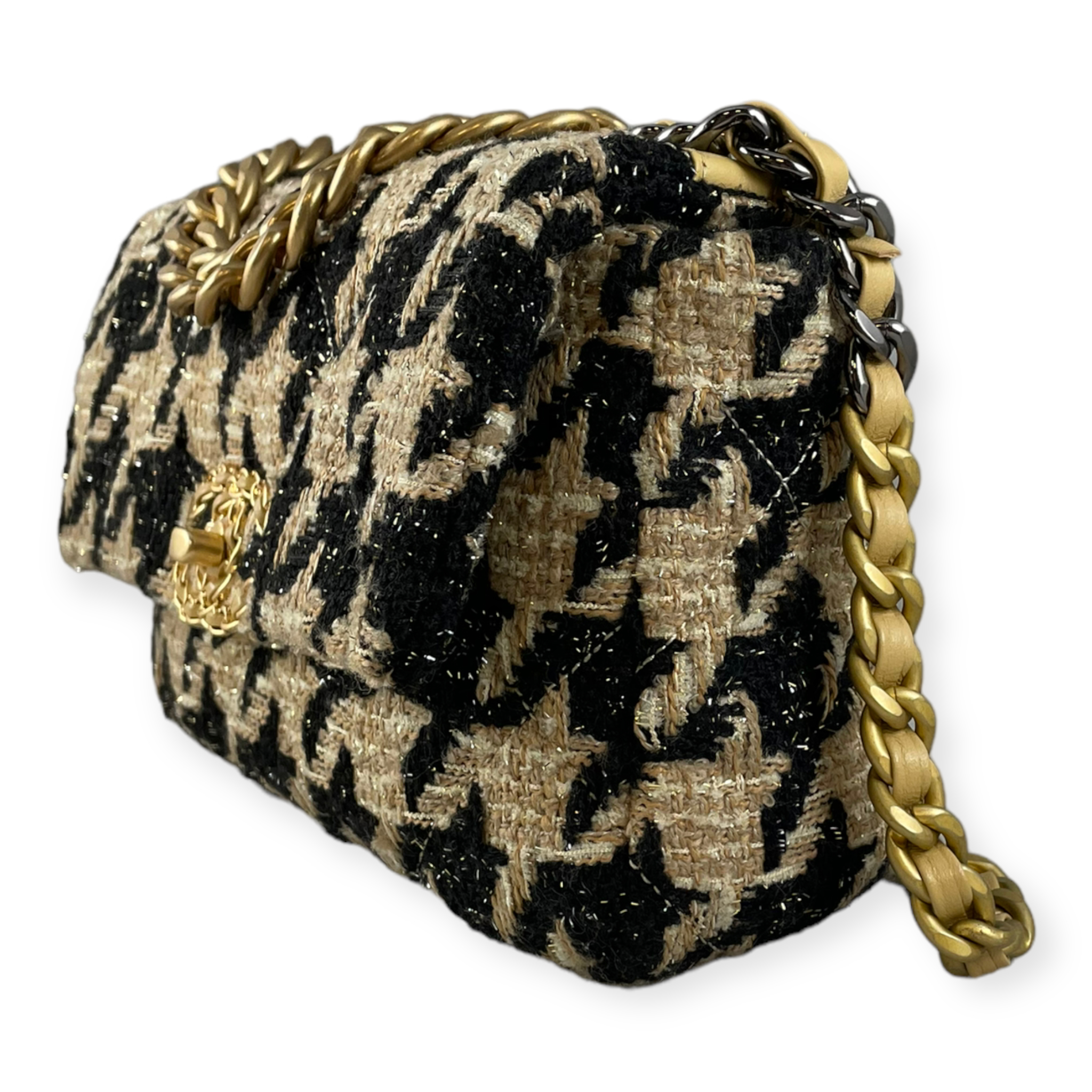 Chanel Tweed Medium 19 Flap Bag at 1stDibs  chanel 19 tweed houndstooth,  chanel houndstooth bag