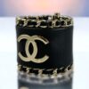 Size Small | Chanel Chain Around CC Leather Cuff Bracelet in Black