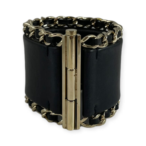 Chanel Chain Around CC Leather Cuff Bracelet in Black 5