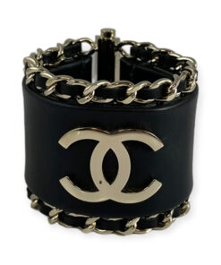 Chanel Chain Around CC Leather Cuff Bracelet in Black 9