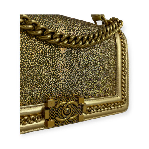 Chanel Galuchat Stingray Top Handle Boy Bag in Gold 4