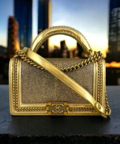 Chanel Galuchat Stingray Top Handle Boy Bag in Gold