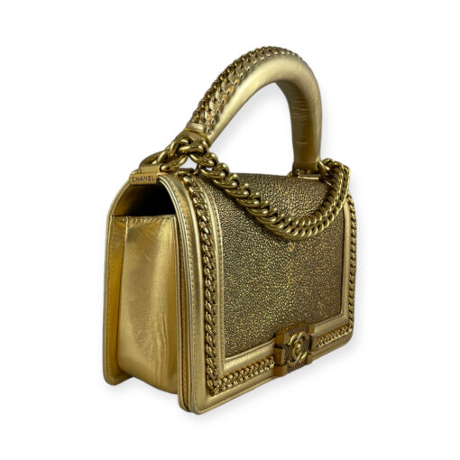 Chanel Galuchat Stingray Top Handle Boy Bag in Gold 3