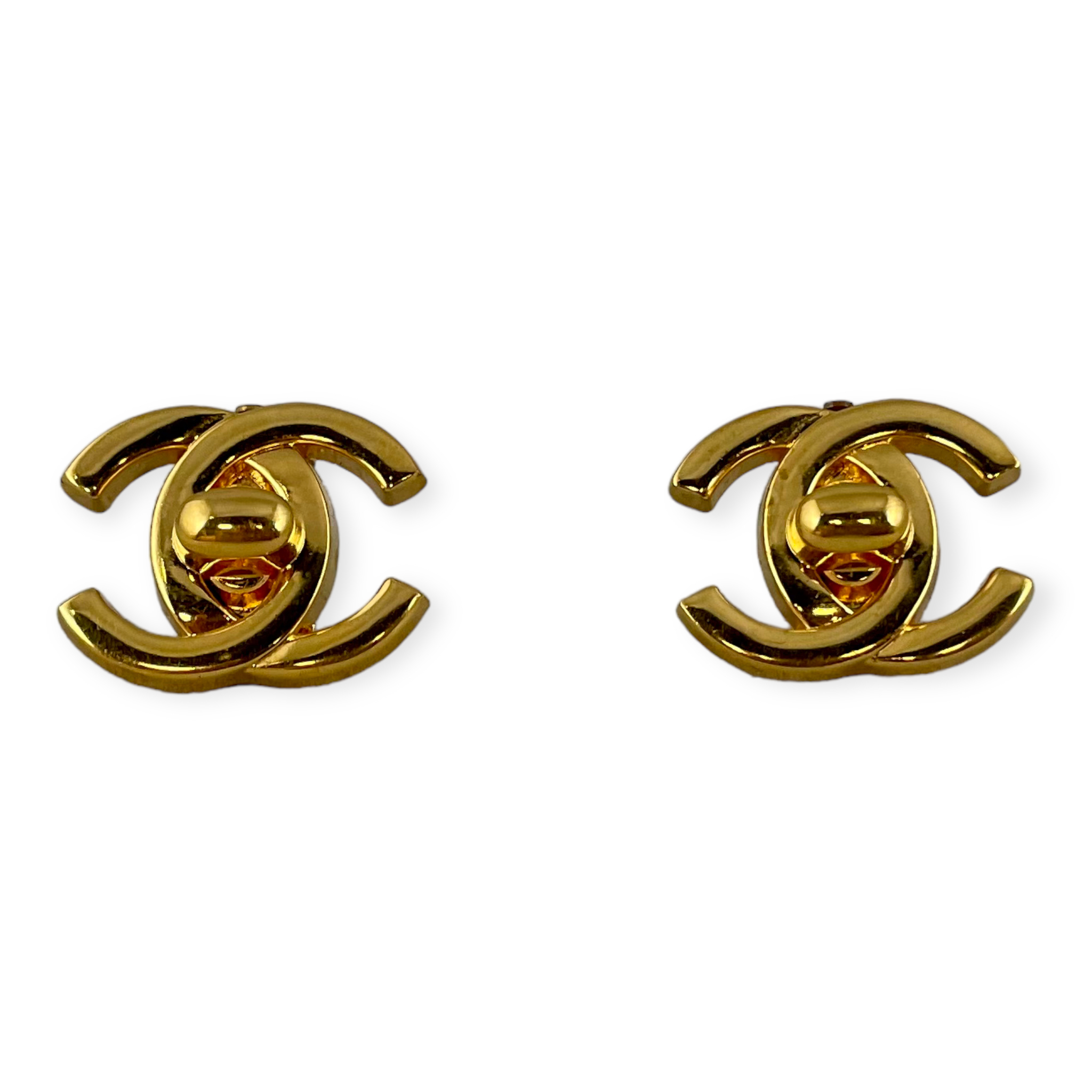 Chanel Gold Plated CC Turnlock Clip-On Earrings