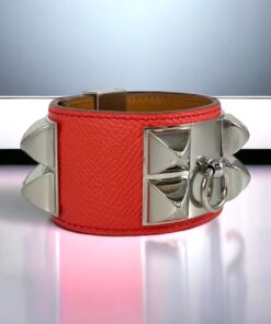 Size T2 | Hermes Collier De Chien Coral Epsom Leather Bracelet