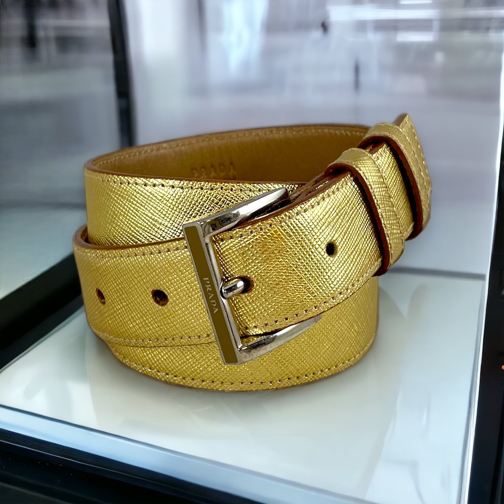 Prada, Accessories, Prada Leather Belt With Silver And Black Buckle