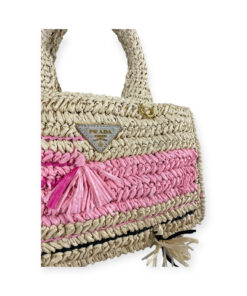 Prada Raffia Straw Pink Top Handle Shoulder Bag 16