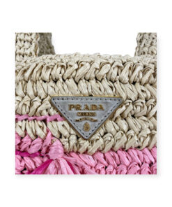 Prada Pink Woven Straw Dots Wallet on Chain Shoulder Bag