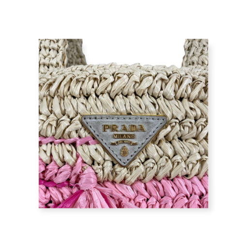Prada Raffia Straw Pink Top Handle Shoulder Bag 4