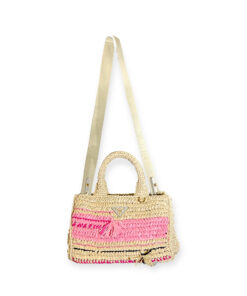 Prada Raffia Straw Pink Top Handle Shoulder Bag 14