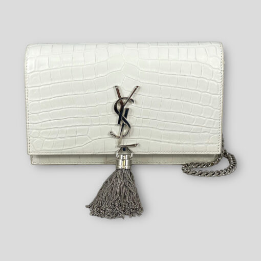 Saint Laurent Kate Tassel Chain Bag in White 1