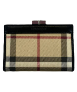 Burberry Leather House Check Flap Wallet Black Brown