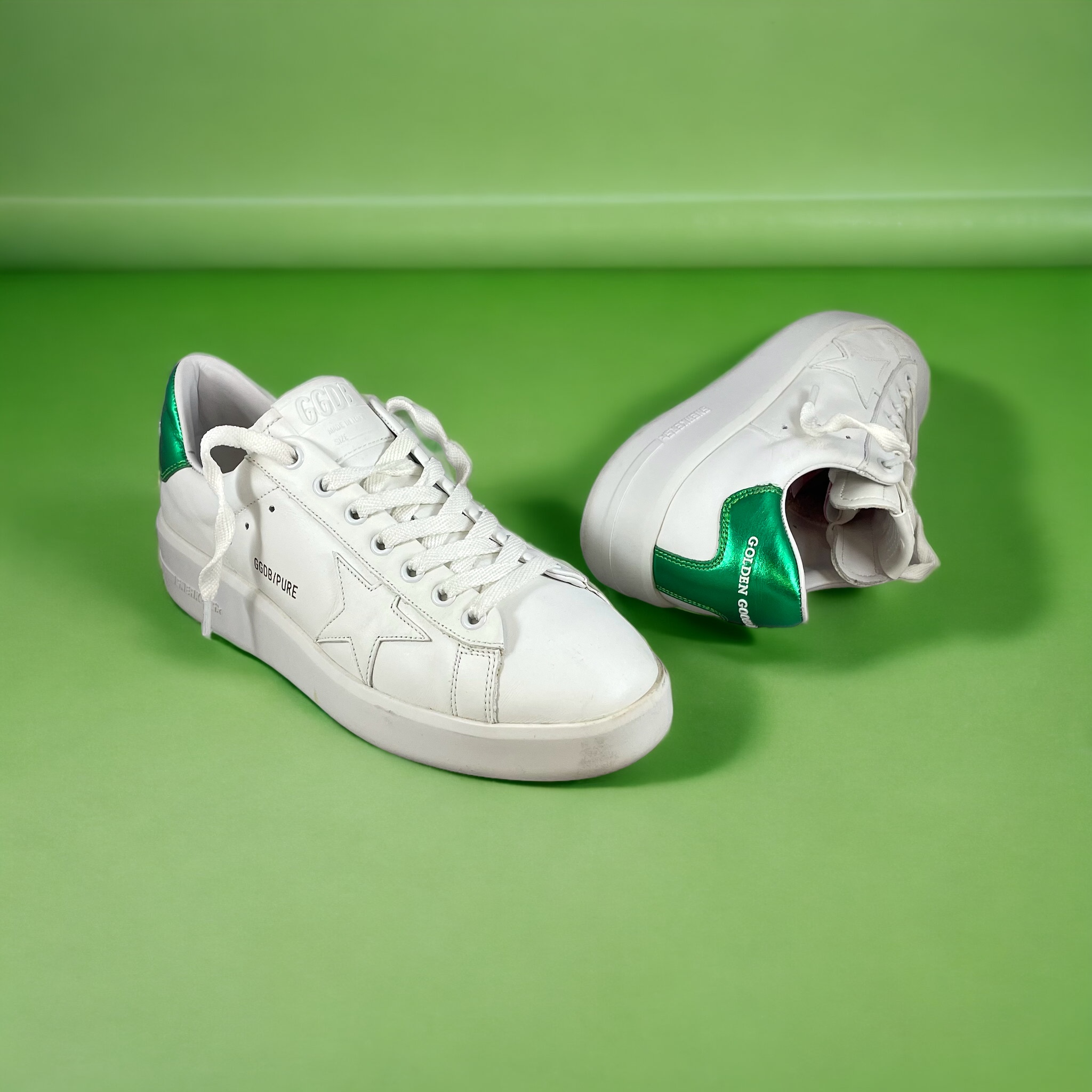 Golden Goose Pure Star Sneakers in White Green | MTYCI