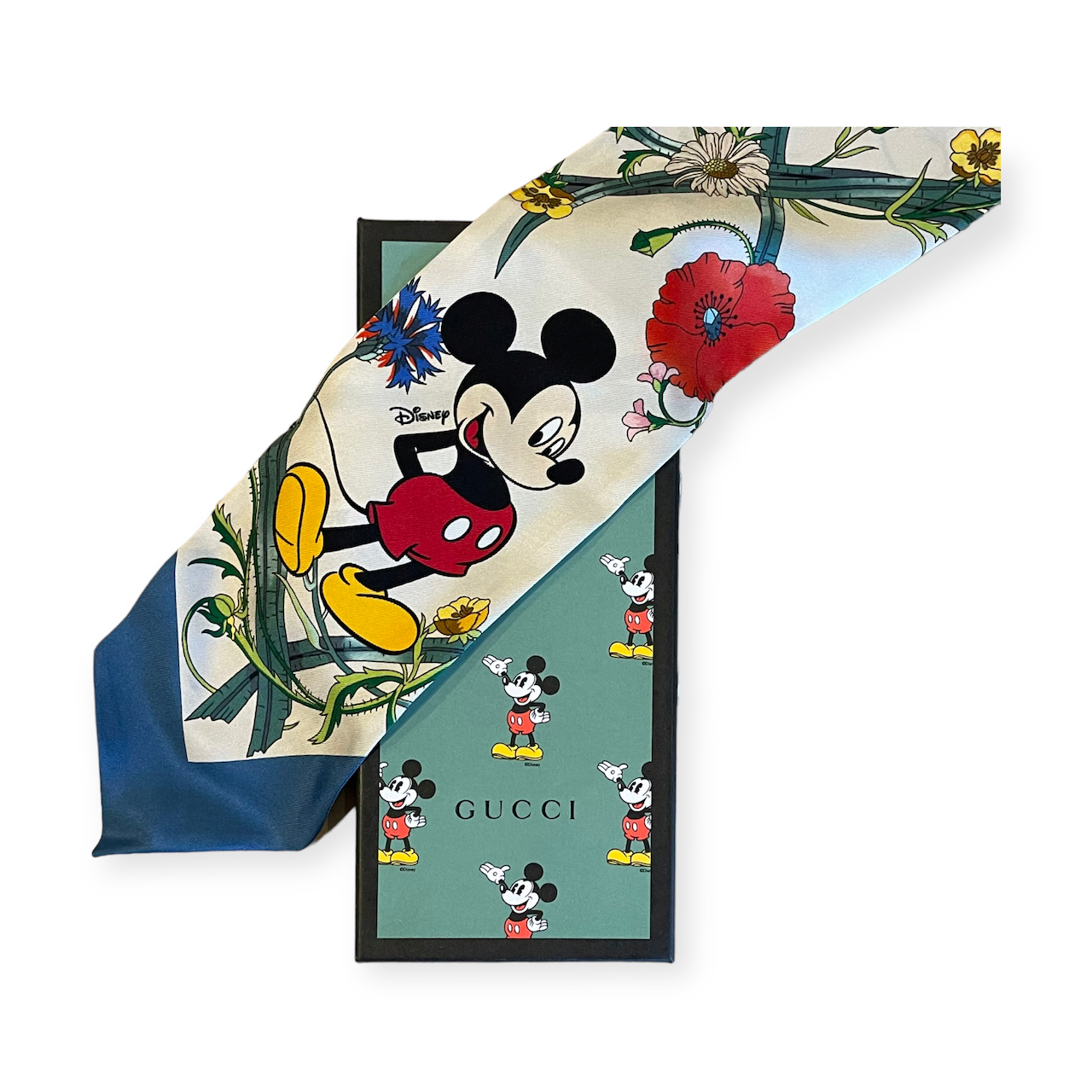 Gucci x Disney Collaboration Mickey mouse designed scarf 100% silk in gift  box