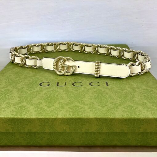 Size 80 32 | Gucci Torchon GG Link Belt in Ivory