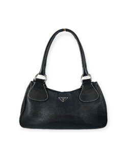 Prada Logo Pebble Leather Shoulder Bag in Black 11
