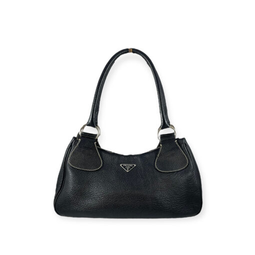 Prada Logo Pebble Leather Shoulder Bag in Black 1