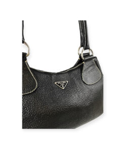 Prada Logo Pebble Leather Shoulder Bag in Black 12