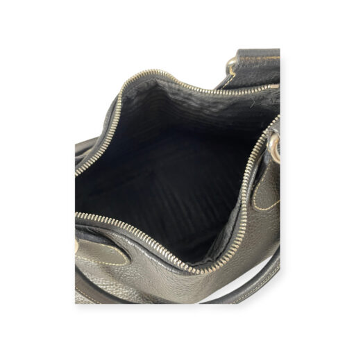 Prada Logo Pebble Leather Shoulder Bag in Black 10