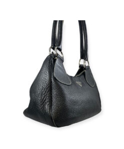 Prada Logo Pebble Leather Shoulder Bag in Black 14