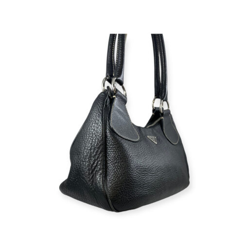 Prada Logo Pebble Leather Shoulder Bag in Black 4