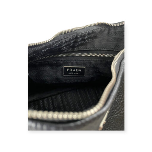 Prada Logo Pebble Leather Shoulder Bag in Black 8