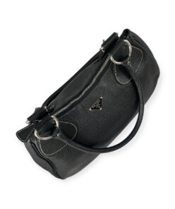 Prada Logo Pebble Leather Shoulder Bag in Black 16