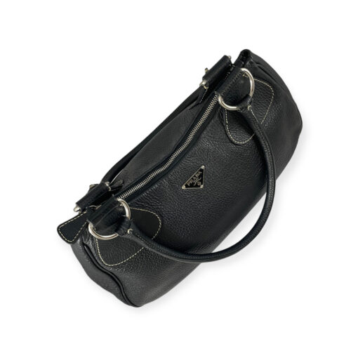 Prada Logo Pebble Leather Shoulder Bag in Black 6