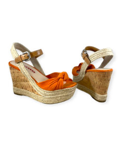 Prada Suede Cork Wedge Sandals in Orange 35.5 16