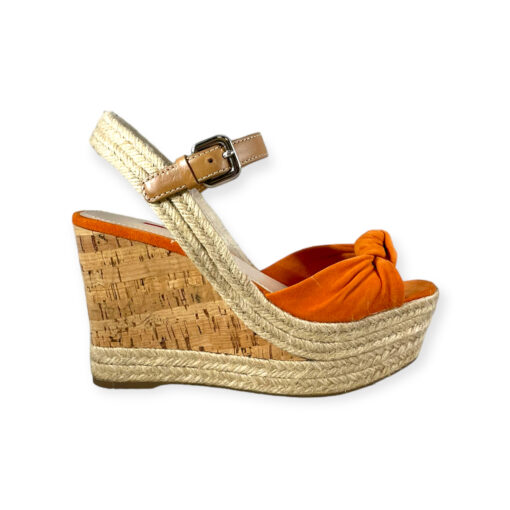Prada Suede Cork Wedge Sandals in Orange 35.5 2