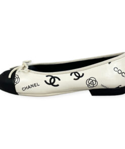 Chanel Coco Camelia Ballerina Flats in Ivory/Black 36 7