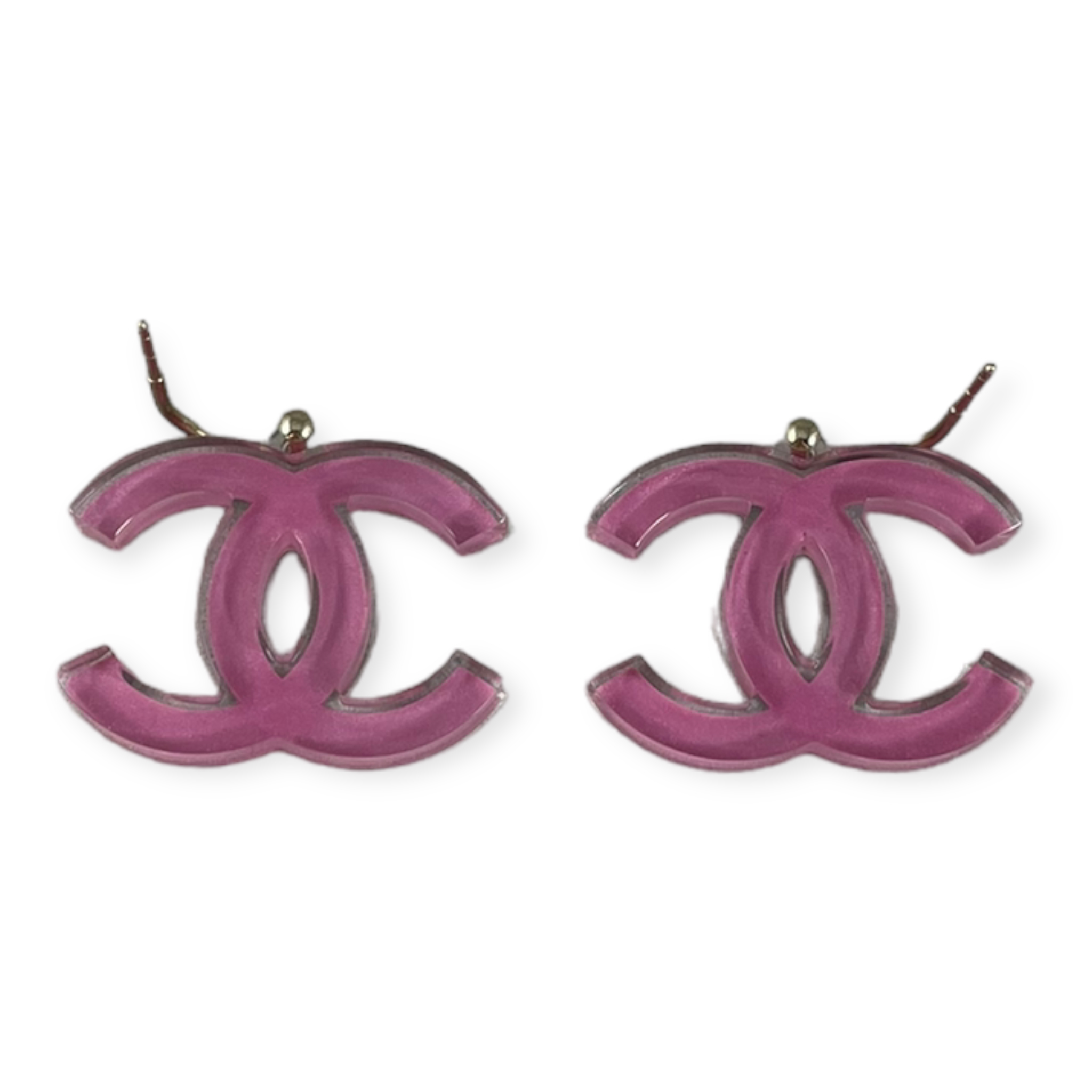 Chanel Vintage Silver Enamel Drop Earrings (Pink)