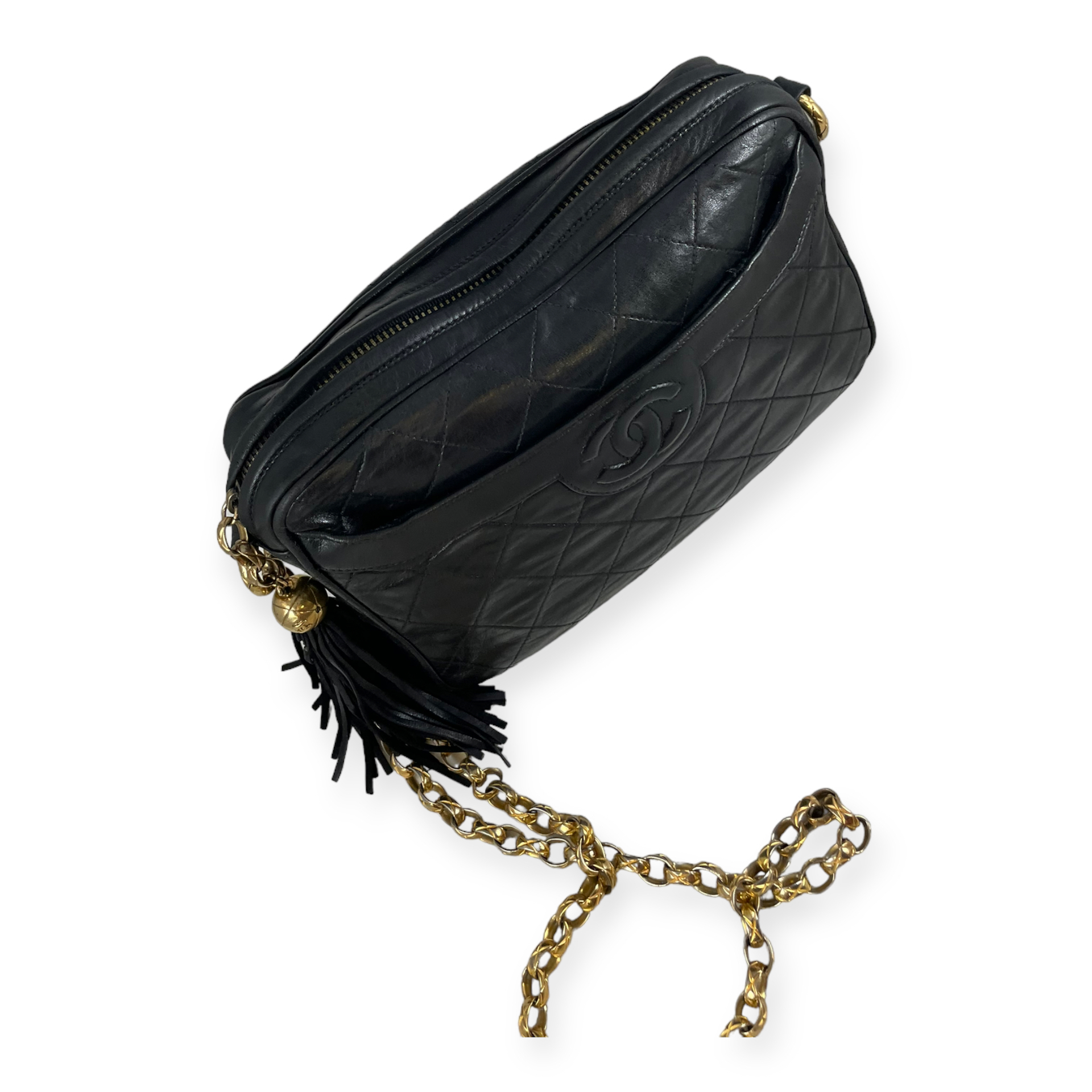 Vintage 1980s Chanel Black Quilted Lambskin Camera Bag With Tassel at  1stDibs  vintage chanel camera bag with tassel, chanel camera bag vintage, chanel  vintage camera bag