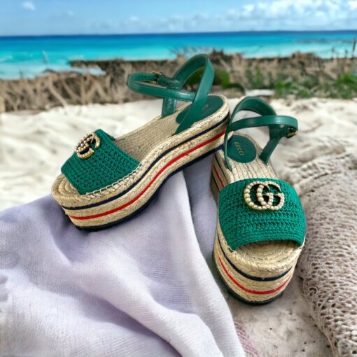Size 37 | Gucci Lilibeth Crochet Platform Espadrille Sandals