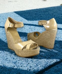 Size 40 | Jimmy Choo Pallis Patent Espadrille Wedges in Nude