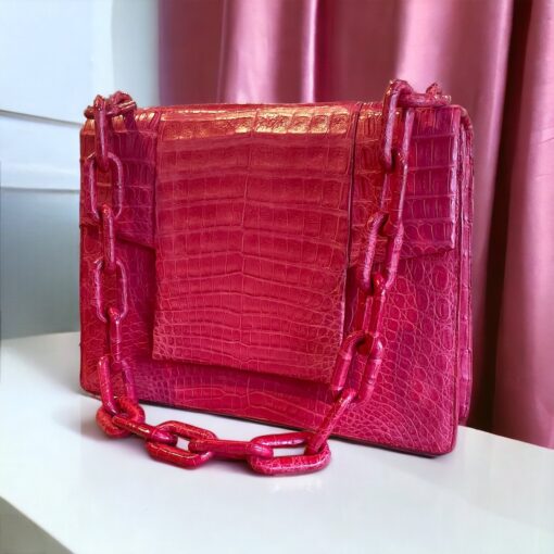 Nancy Gonzalez Crocodile Flap Bag in Pink