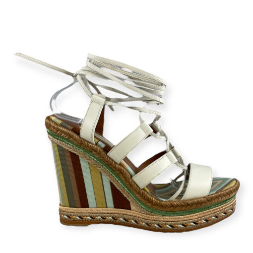 Valentino Striped Wedge Sandals in Ivory/Multi 39 2