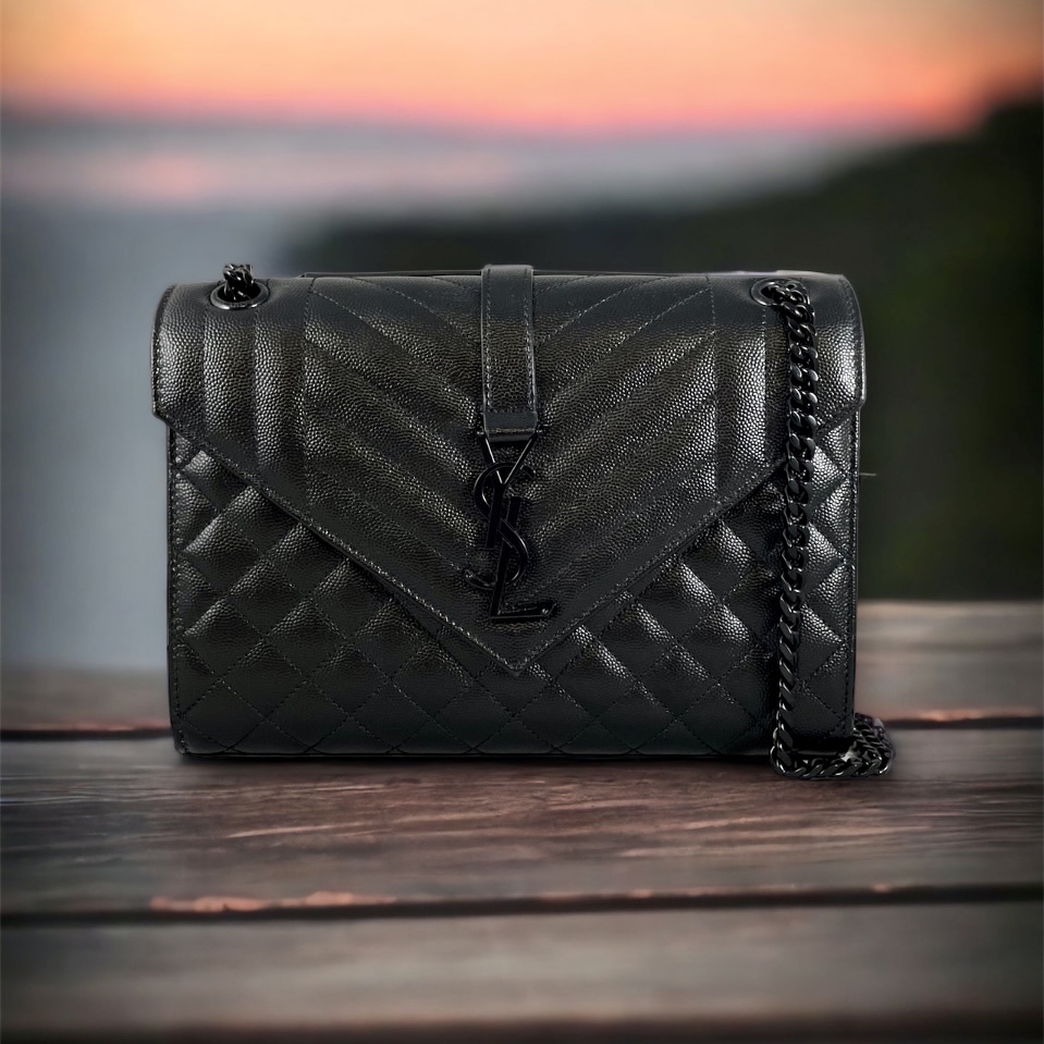 Yves Saint Laurent Envelope Chain Leather Crossbody Bag Black