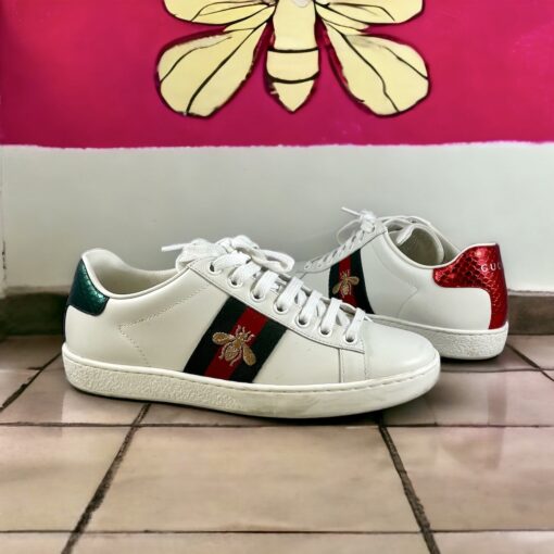 Size 35 | Gucci Ace Sneakers in White/Green