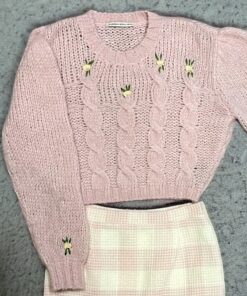 Size S | Alessandra Rich Rosette Sweater in Pink