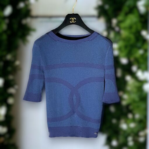 Size 40 | Chanel CC Knit Top in Navy/Purple