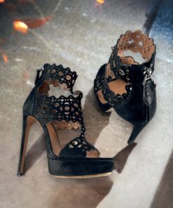 Size 37 | Alaia Lasercut Sandals in Black