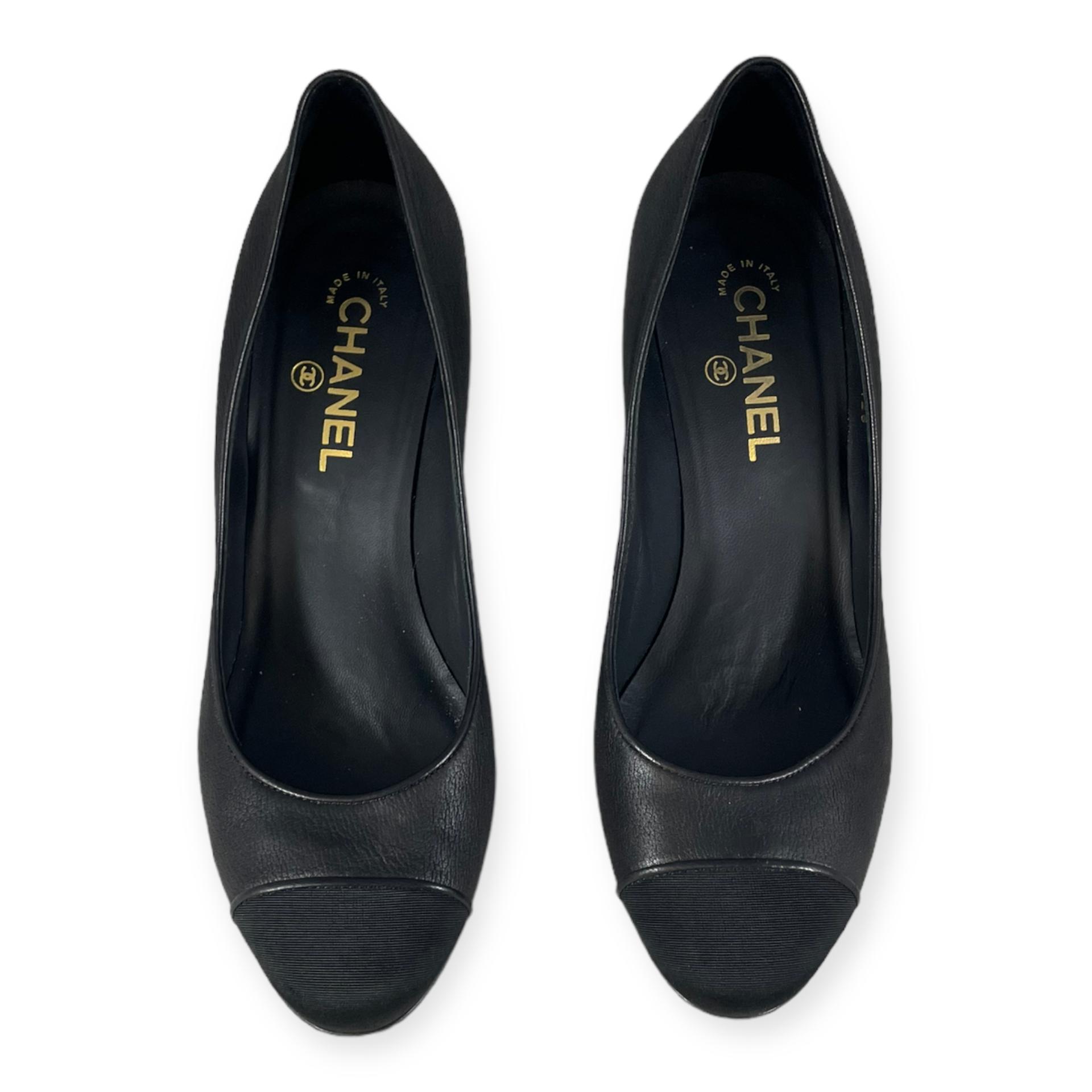 Chanel Black/Gold Leather CC Ballet Flats Size 40.5 Chanel