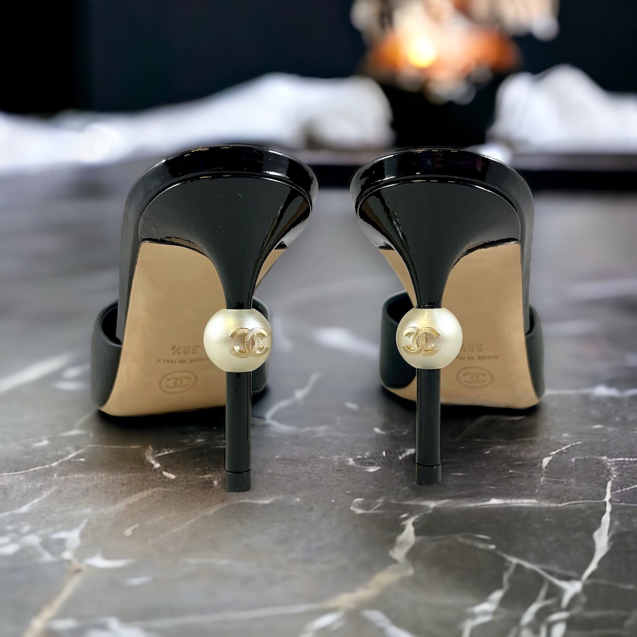 Chanel Pearl Mules in Black 38.5 | MTYCI