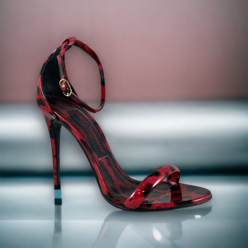 Dolce & Gabbana Patent Leopard Print Sandals in Red 36 1