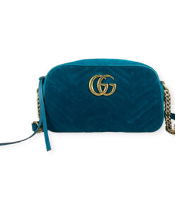 Gucci Velvet GG Marmont Shoulder Bag Pavone Cyan 13