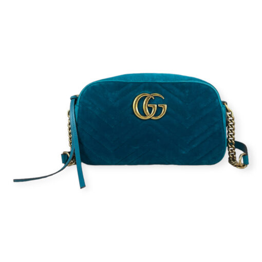Gucci Velvet GG Marmont Shoulder Bag Pavone Cyan 2