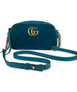Gucci Velvet GG Marmont Shoulder Bag Pavone Cyan 12