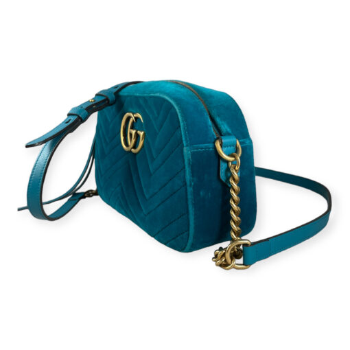 Gucci Velvet GG Marmont Shoulder Bag Pavone Cyan 4